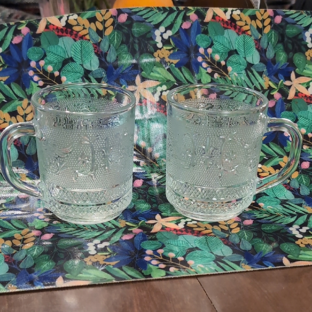 Elegant Embossed Glass Mugs Set